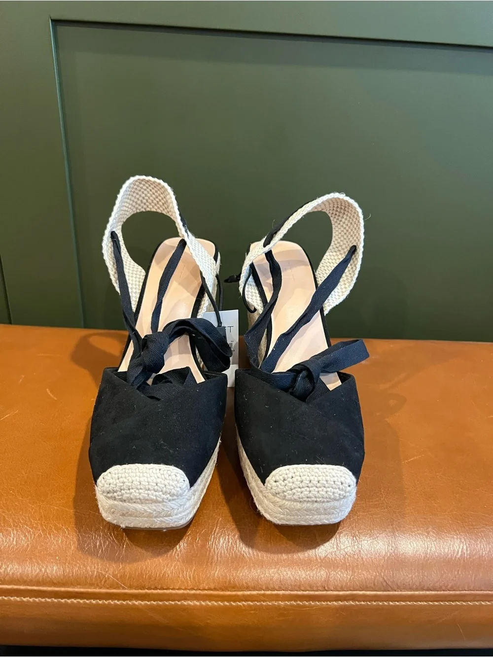 Ann Taylor Loft Black Suede Espadrille Wedge Ankle-Tie Sandals - NEVER WORN!